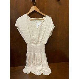 Silk Ruffle Elastic Waist Dress /SMALL Cream Color